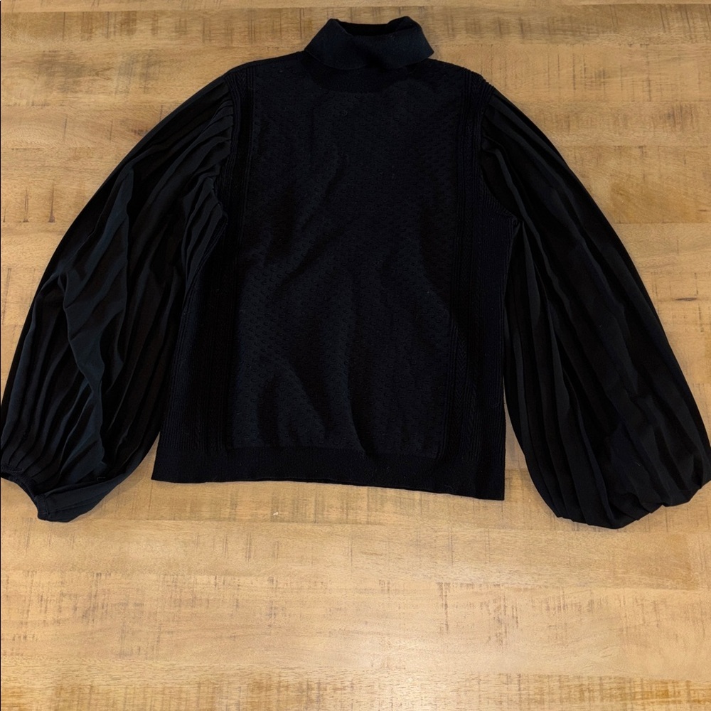 White House Black Market Textured Turtleneck Sweater Lantern Sleeves XL Black - Picture 2 of 6